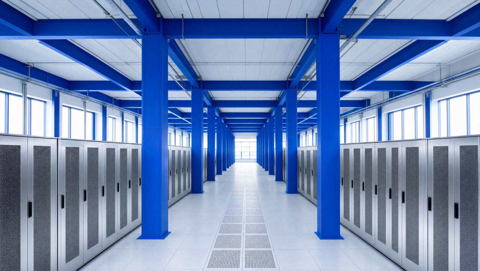 A computing hall with cobalt structural elements